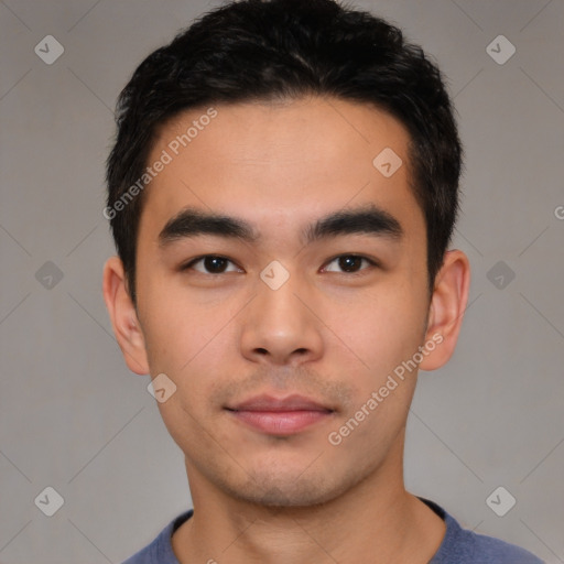 Neutral asian young-adult male with short  black hair and brown eyes