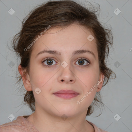 Neutral white child female with medium  brown hair and brown eyes