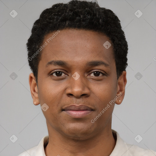 Neutral black young-adult male with short  brown hair and brown eyes