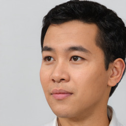 Neutral asian young-adult male with short  black hair and brown eyes