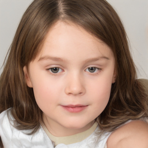 Neutral white child female with medium  brown hair and brown eyes