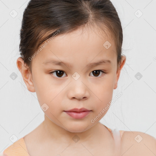 Neutral white child female with medium  brown hair and brown eyes