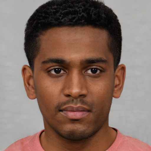 Neutral black young-adult male with short  brown hair and brown eyes