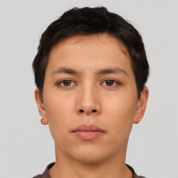 Neutral asian young-adult male with short  brown hair and brown eyes