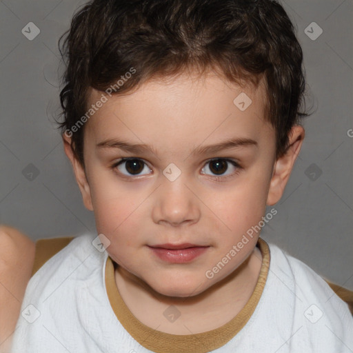 Joyful white child male with short  brown hair and brown eyes