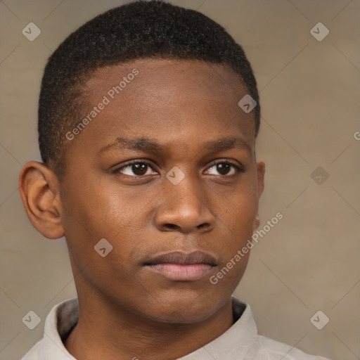 Neutral black young-adult male with short  brown hair and brown eyes