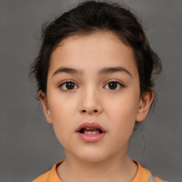 Neutral white child female with medium  brown hair and brown eyes