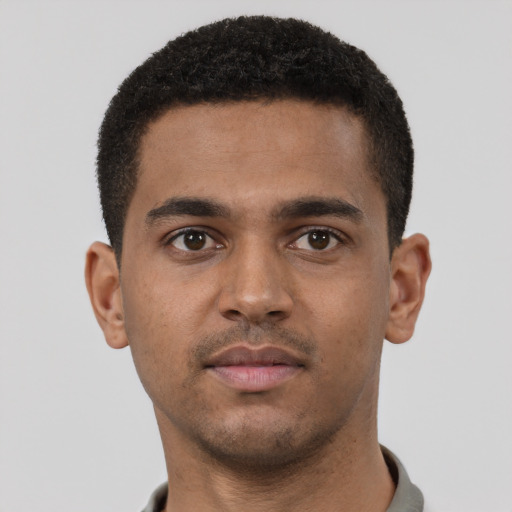 Neutral black young-adult male with short  brown hair and brown eyes