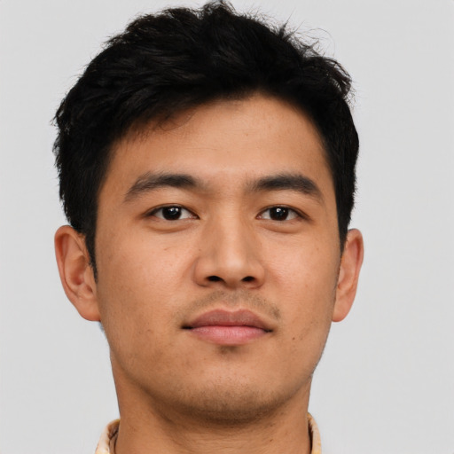 Neutral asian young-adult male with short  brown hair and brown eyes