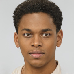 Neutral black young-adult male with short  brown hair and brown eyes