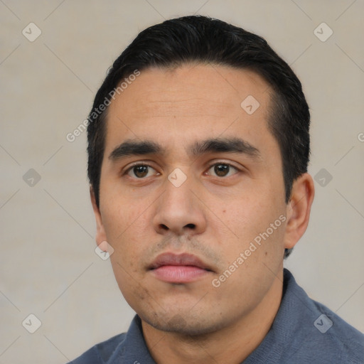 Neutral asian young-adult male with short  black hair and brown eyes