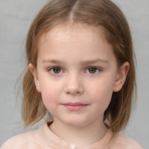 Neutral white child female with medium  brown hair and grey eyes