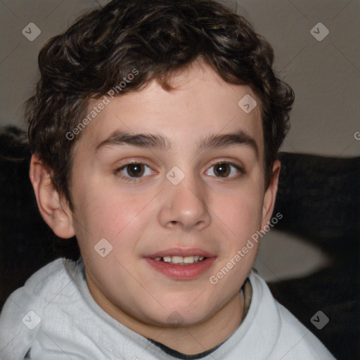 Joyful white child male with short  brown hair and brown eyes