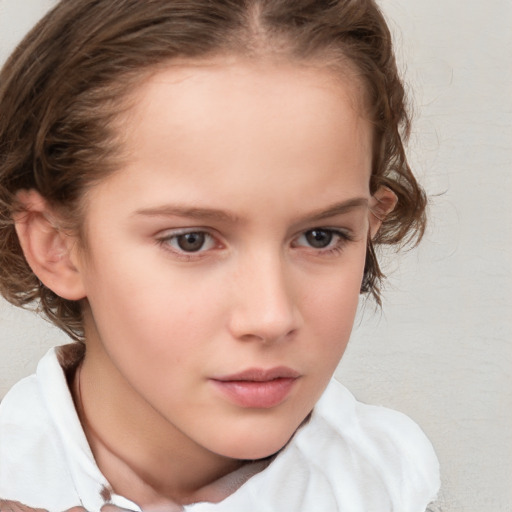 Neutral white child female with medium  brown hair and blue eyes