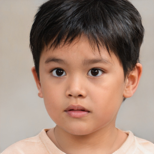 Neutral asian child male with short  brown hair and brown eyes