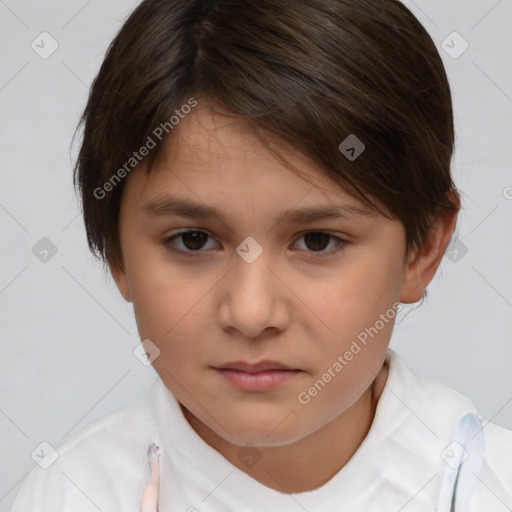 Neutral white child female with short  brown hair and brown eyes