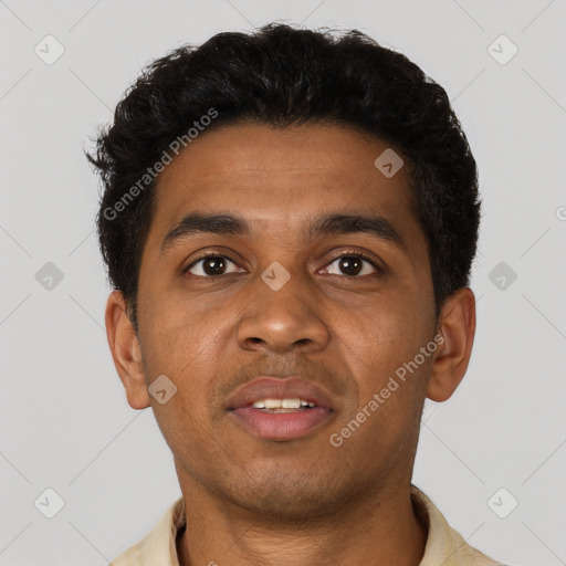 Neutral black young-adult male with short  brown hair and brown eyes