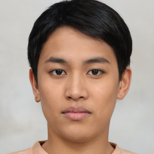 Neutral asian young-adult male with short  black hair and brown eyes