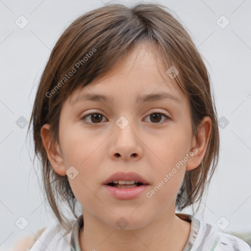 Neutral white child female with medium  brown hair and brown eyes