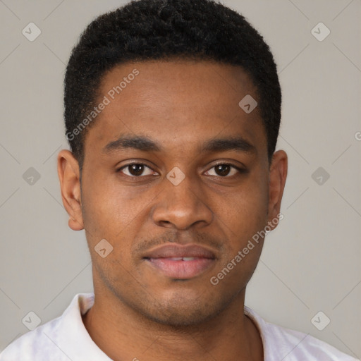 Neutral black young-adult male with short  brown hair and brown eyes