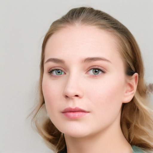 Neutral white young-adult female with medium  brown hair and blue eyes