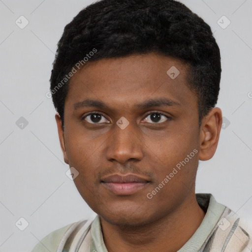 Neutral black young-adult male with short  brown hair and brown eyes