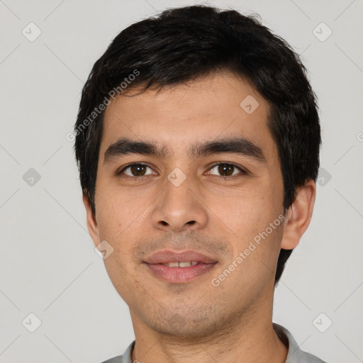 Neutral asian young-adult male with short  black hair and brown eyes