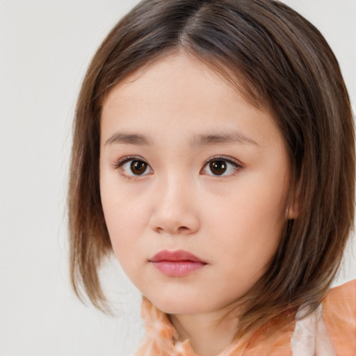 Neutral white child female with medium  brown hair and brown eyes