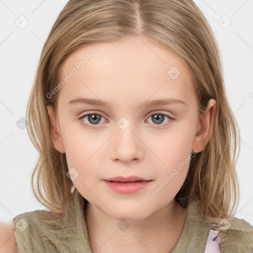 Neutral white child female with medium  brown hair and brown eyes