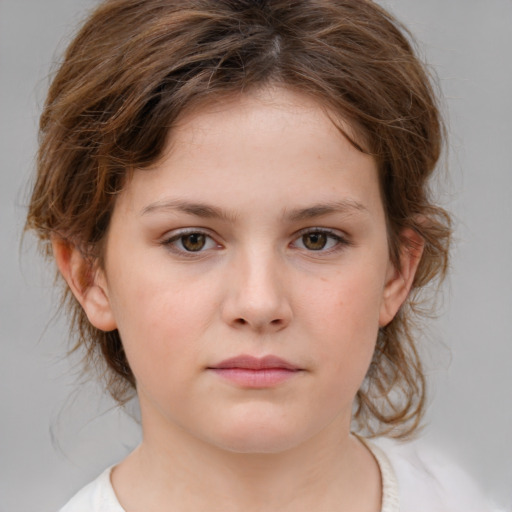 Neutral white child female with medium  brown hair and brown eyes