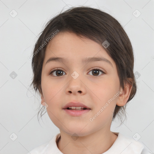 Neutral white child female with medium  brown hair and brown eyes