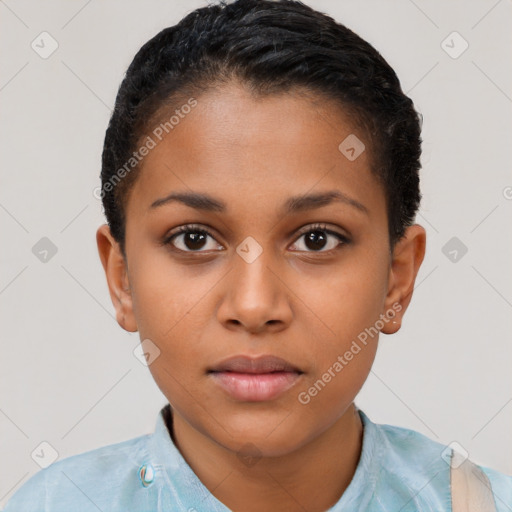 Neutral latino child female with short  brown hair and brown eyes