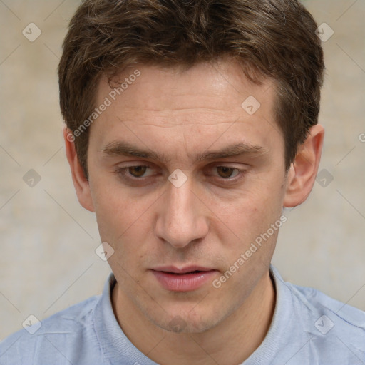 Neutral white adult male with short  brown hair and brown eyes