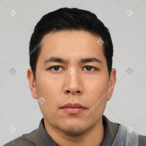 Neutral asian young-adult male with short  black hair and brown eyes