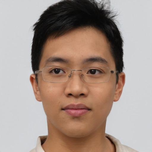 Neutral asian young-adult male with short  brown hair and brown eyes
