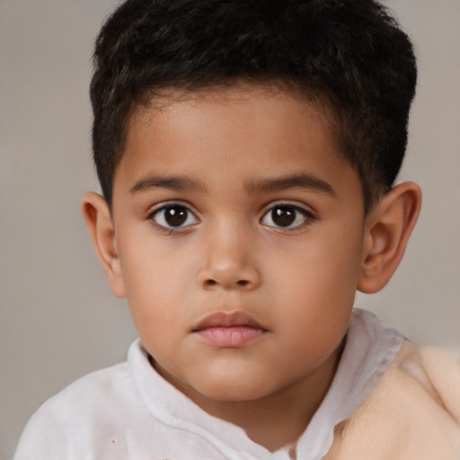 Neutral latino child male with short  brown hair and brown eyes