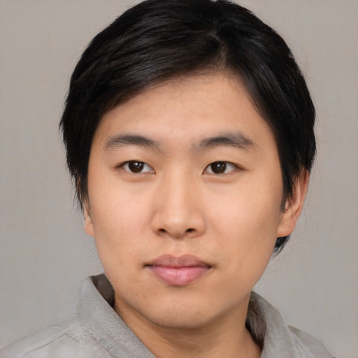 Neutral asian young-adult male with medium  black hair and brown eyes