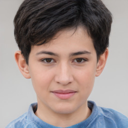 Joyful white child male with short  brown hair and brown eyes