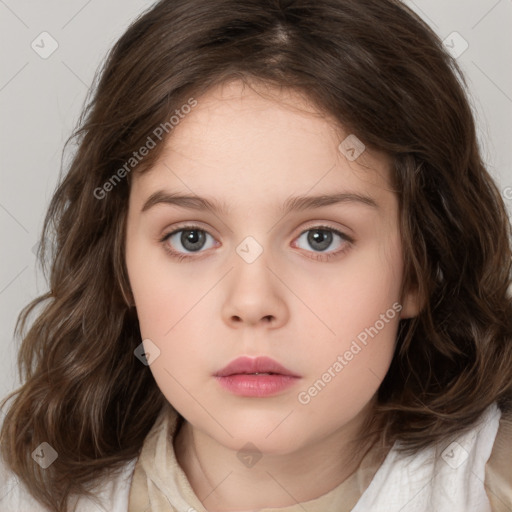 Neutral white child female with medium  brown hair and brown eyes