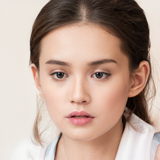 Neutral white child female with medium  brown hair and brown eyes