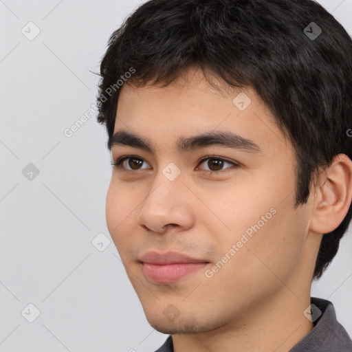 Neutral white young-adult male with short  black hair and brown eyes