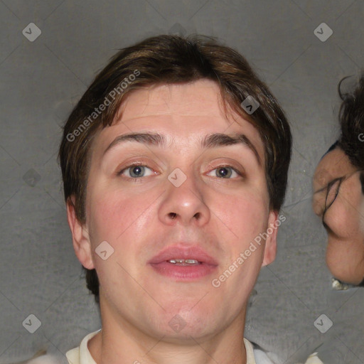 Neutral white adult male with short  brown hair and brown eyes