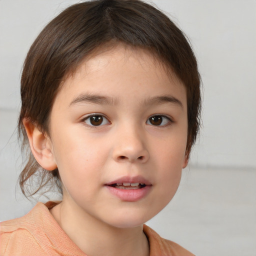 Neutral white child female with medium  brown hair and brown eyes