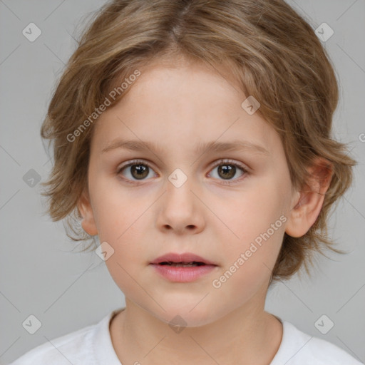 Neutral white child female with medium  brown hair and brown eyes