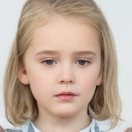 Neutral white child female with medium  brown hair and grey eyes