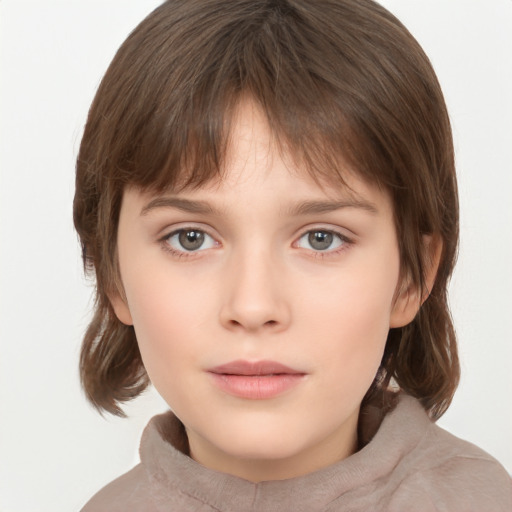 Neutral white child female with medium  brown hair and brown eyes