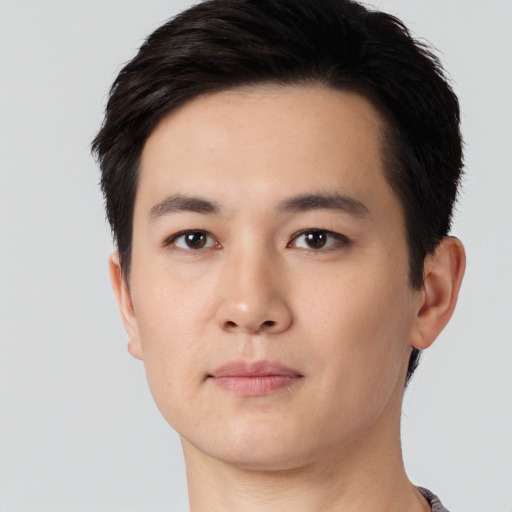 Neutral white young-adult male with short  black hair and brown eyes