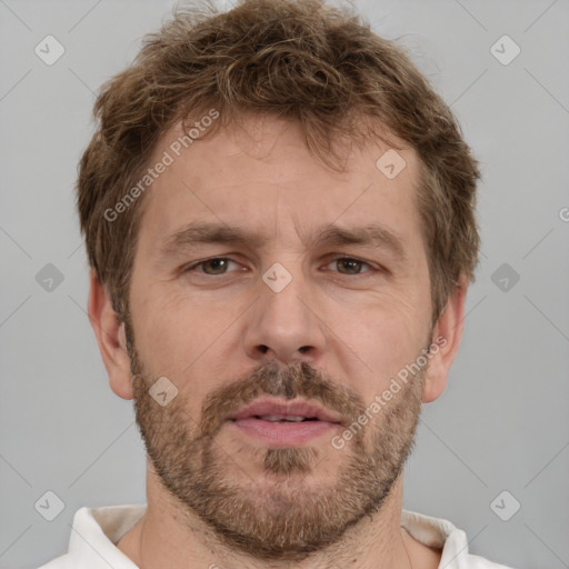 Neutral white adult male with short  brown hair and brown eyes