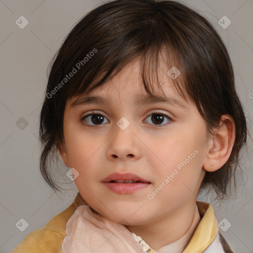 Neutral white child female with medium  brown hair and brown eyes