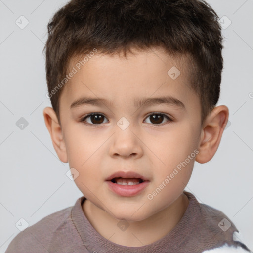 Neutral white child male with short  brown hair and brown eyes